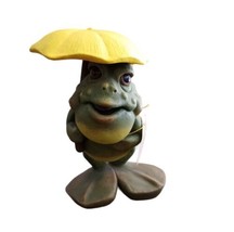 Vtg Animated 5&quot;t Toad Frog Figurine  Yellow Umbrella Character Collectibles Deco - £15.00 GBP