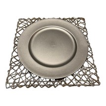 Set Silver Charger Plate Thick Plastic 13&quot; Fancy Silver Lacework Placemat 14.5 - £14.93 GBP