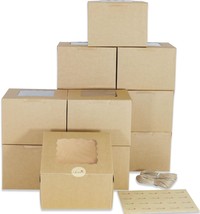 20 pcs 6x6x5in Cake Boxes with Wave Window Kraft Bakery Boxes Treat Boxes for Ca - £29.99 GBP