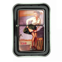 Windproof Refillable Oil Lighter with Tin Box Pin Up Girl D18 Vintage Sexy Retro - £11.90 GBP