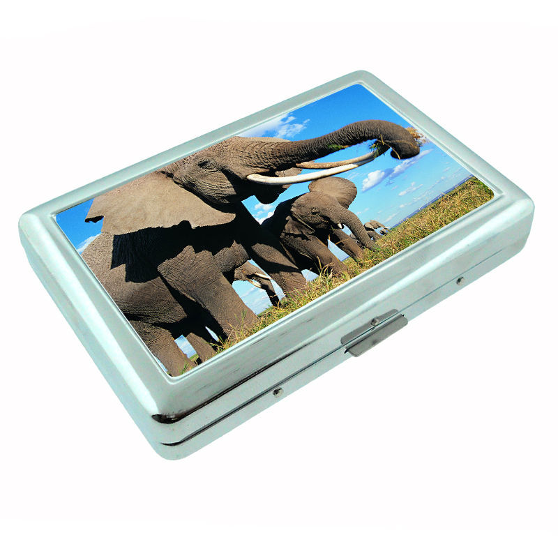 Metal Silver Cigarette Case Holder Box Elephant Design-007 Custom Wild Life
