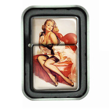 Windproof Refillable Oil Lighter with Tin Box Vintage Pin Up Girl D17 Model Sexy - $14.80