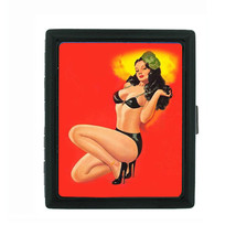 Metal Cigarette Case Holder Box Pin Up Girl Design-008 - $14.80