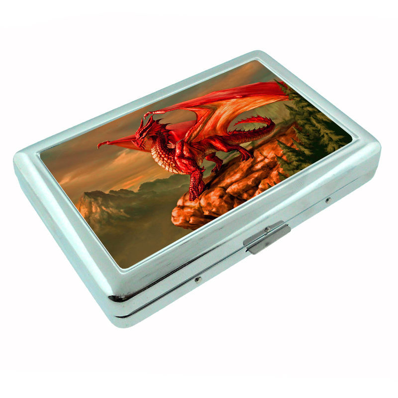 Metal Silver Cigarette Case Holder Box Dragon Design-003 Custom Mythical Beasts