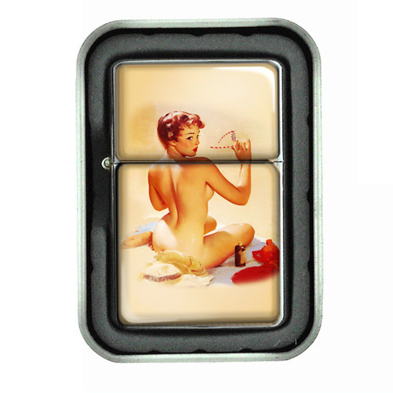 Windproof Refillable Oil Lighter with Tin Box Pin Up Girl Design-014