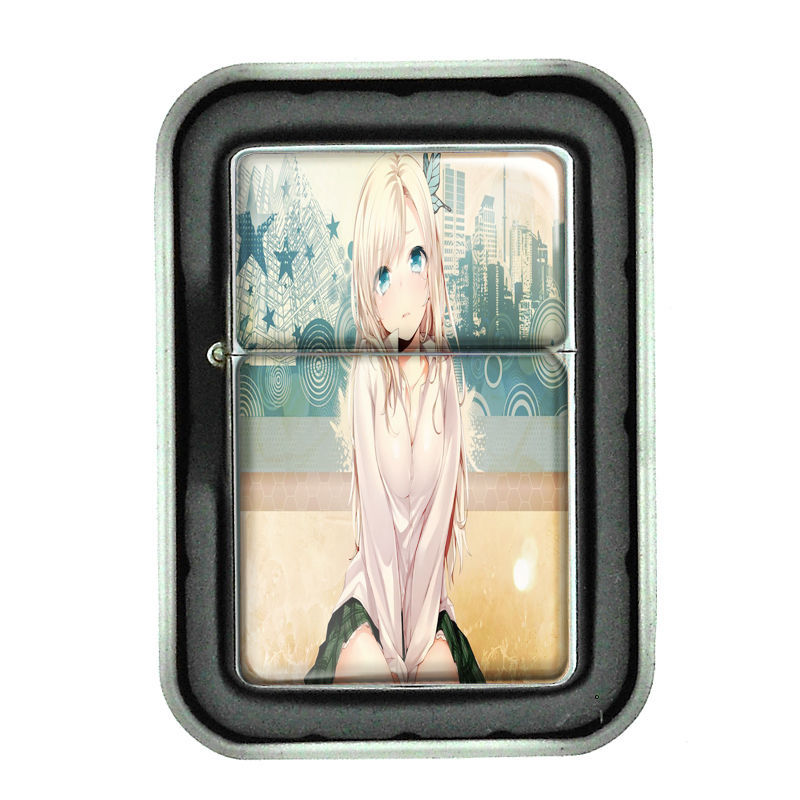 Windproof Refillable Oil Lighter with Gift Box Anime Design-009 Sexy Manga Girls