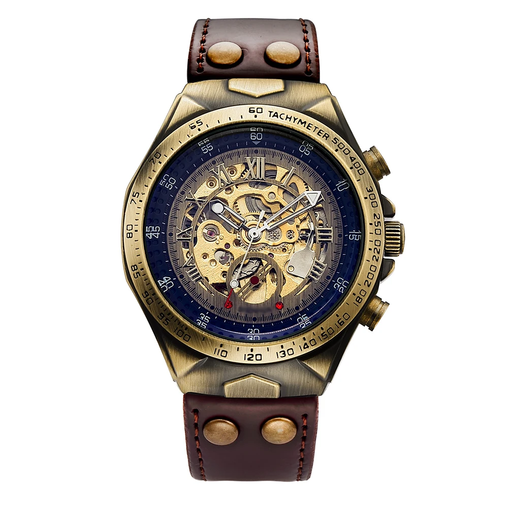Retro  Mens Mechanical Automatic Self-Wind Watch Skeleton Roman Numbers og Witho - £104.72 GBP
