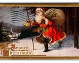 Santa Claus w Sack of Toys Robe Lantern Night A Joyous Christmas DB Post... - £6.36 GBP