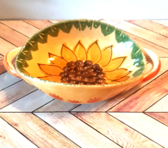 Italian Pottery Oval Bowl Sunflower 2 Handled Hand Painted Trinket Dish Yellow - £17.17 GBP