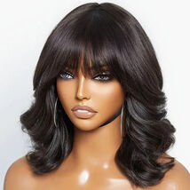 Body Wave Bob Wig With Bangs Short Full Machine Made 6inches 2.4 United ... - $45.74