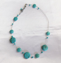 Turquoise Color Stone Necklace on Double Cord-Some issues # 20750 - £12.15 GBP