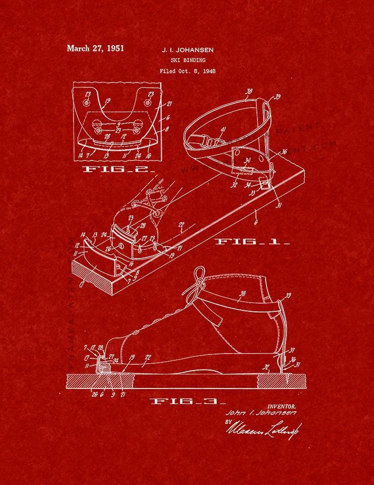 Ski Binding Patent Print - Burgundy Red - $7.95 - $40.95