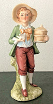 8&quot; Vintage LEFTON Bisque Figurine Boy with Bird And Cage #469 - £7.33 GBP