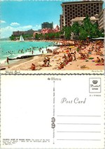 Hawaii Honolulu Waikiki Beach People Swimming Palm Trees Buildings VTG Postcard - £7.57 GBP