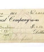 1914 Kineo Trust Company Bank Check E.A. Sampson Dover Maine Signed 6200... - €17,16 EUR