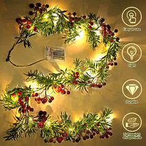 5.9ft Pre-Lit Artificial Valentine&#39;s Day Garland Lights Red Berries Leav... - £20.77 GBP