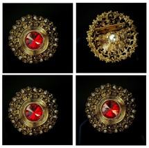 Architecture Brooch Pin Art Nouveau Red Domed Filigree Broach Flower Holder - £12.75 GBP