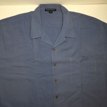 Port Authority Island Series Mens Blue Silk Blend Camp Shirt Coconut But... - $39.99