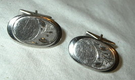 jc74 Silver Toned Engraveable Oval Cufflinks Etched engraved Sprig Leaf branch - £7.17 GBP