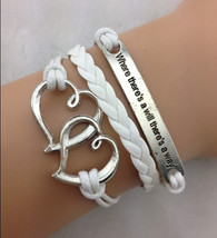 Double hearts heart bracelet bangle WHERE THERES A WILL THERES A WAY - $10.99