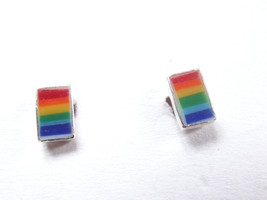 Small Rainbow Rectangle 925 Sterling Silver Stud Earrings - $3.59