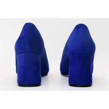 The California Sax Blue Suede Leather Block Heel Pump Women Shoe image 3
