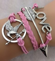 Leather rope antique silver ARROW bracelet hunger game bracelets - $10.99