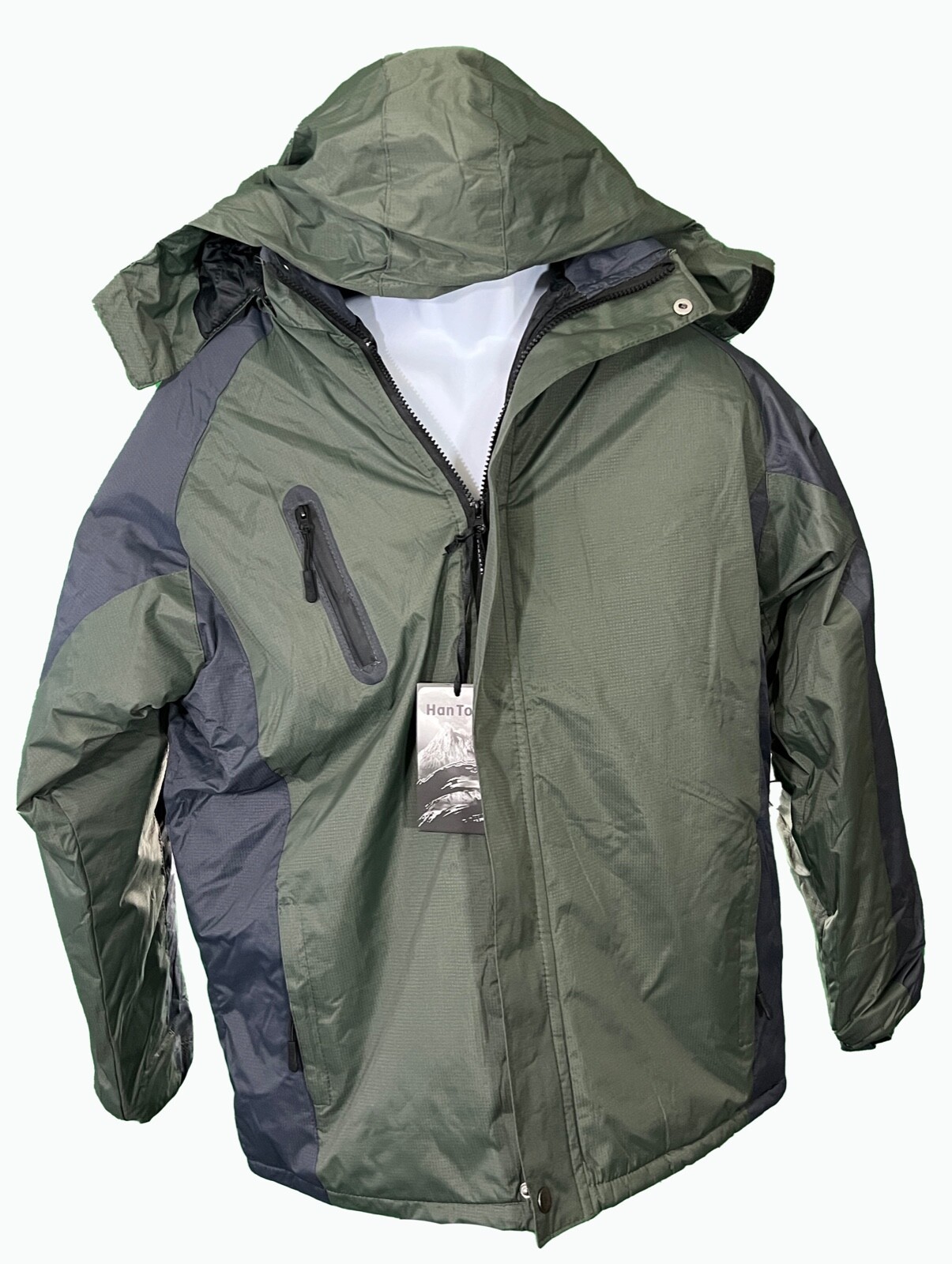 Han Ton Men&#39;s Long Sleeve Hooded Polyester Jacket Green MFJ-140 Medium NWT  - $19.79