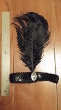 FLAPPER HEADBAND Black Ostrich Feather Sequin Headband - $9.00