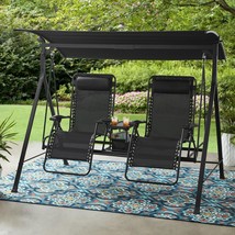 Porch Swing Zero-Gravity Steel Black 2-Person Seat Outdoor Bench Patio Furniture - £326.42 GBP