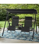 Porch Swing Zero-Gravity Steel Black 2-Person Seat Outdoor Bench Patio F... - £324.02 GBP