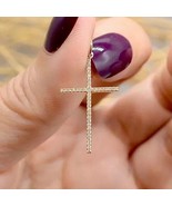 2.20Ct Round Cut Simulated Diamond Cross Pendant Chain In 14k Yellow Gold Plated - $119.48