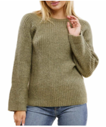 Fever Women&#39;s Size Medium Green Bell Sleeve Ribbed Sweater NWT - £14.85 GBP