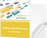 Premium Printable Vinyl Sticker Paper For Inkjet Printer, 80 Sheets Matt... - £29.85 GBP
