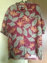 Tommy Bahama 100% Silk Red Button Down Shirt Green, Orange Floral Pattern SZ L - £27.24 GBP