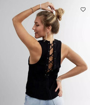 Free People Check It Out Lace-Up Tank Top Size X-Small Black BNWTS - £15.69 GBP