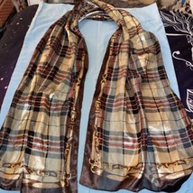 Women’s  Sheer Scarf 60” Long X 13” Wide Plaid Black Brown Gold Red Ivory - $4.75