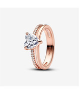 925 Sterling Silver Double Band Heart Ring,Bridesmaid Gift,Delicate Ring - $42.20 CAD