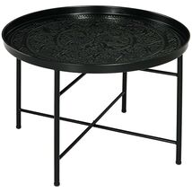 HOMCOM 24" Round Black Vintage Coffee Table, Hammered Tray Top Side Table - $101.99