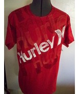 HURLEY MENS RED TEE TSHIRT WHITE LOGO W/ RED SHADOW LOGOS BEHIND PREM FI... - £14.13 GBP