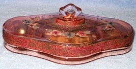 Antique Ladies Vanity Amber Cambridge Glass Compact Lidded Tray - £51.51 GBP