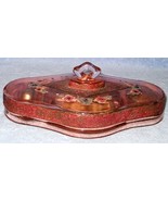 Antique Ladies Vanity Amber Cambridge Glass Compact Lidded Tray - $89.18 CAD