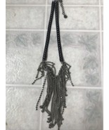 Brutalist Black Leather Studded Bib Necklace with Chains Hanging off 18&quot;  - £24.11 GBP