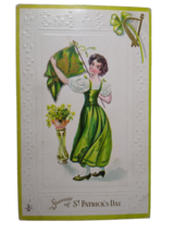 St Patrick&#39;s Day Postcard Lady In Green Victorian Dress Irish Flag Stecher 1911 - £11.23 GBP