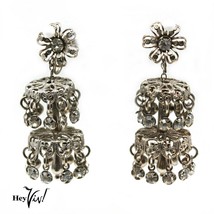 Vintage 3&quot; Hanging Chandelier Rhinestone Dangle Earrings - Screw Back - ... - £17.38 GBP