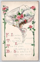 Easter Large Bonnet Art Nouveau Lovely Lady Pink Roses Postcard O25 - £10.32 GBP