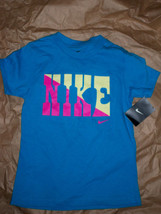 Nike Girl's Retro Logo Active Tee T Shirt Blue New $25 Size Medium M Med - £13.62 GBP