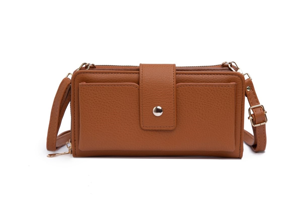 Sandol "The Mary" Crossbody Wallet Purse, Light Camel Brown
