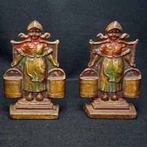 Pair Little Dutch Milkmaid Iron Bookends by Art Colony Industries Circa 1928 - £61.05 GBP
