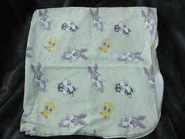 Baby Looney Tunes Flannel Cotton Receiving Blanket Green Bugs Tweety Sylvester - £26.10 GBP